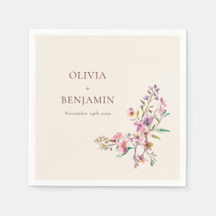 Whimsical Pink Purple Wildflower Boho Wedding Name Napkins