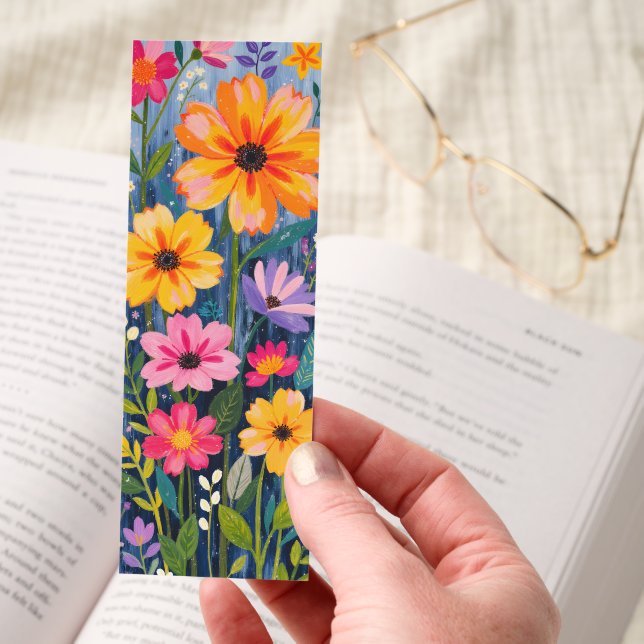 Whimsical Pink Purple Yellow Flowers Two-sided Bookmarks (Hand)