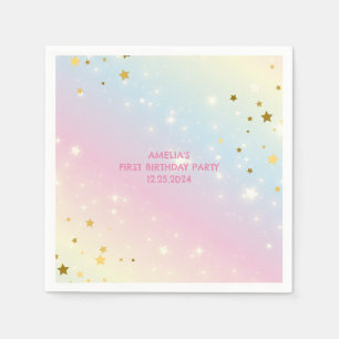 Whimsical pink Rainbow unicorn 1st Birthday party Napkins