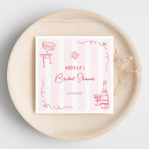 Whimsical Pink & Red Hand Drawn Bridal Shower Napkins