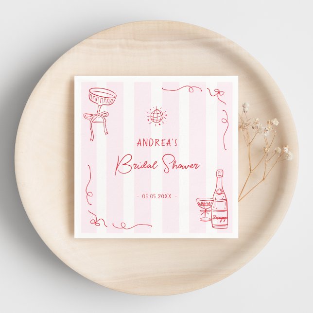 Whimsical Pink & Red Hand Drawn Bridal Shower Napkins (Creator Uploaded)