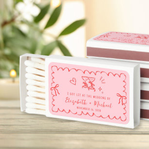 Whimsical Pink Red Hand Drawn Wedding Favor Matchboxes