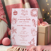 Whimsical pink red Merry little girl baby shower