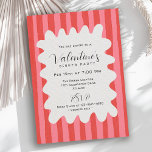 Whimsical Pink Red Wavy Frame Valentines Dinner Invitation
