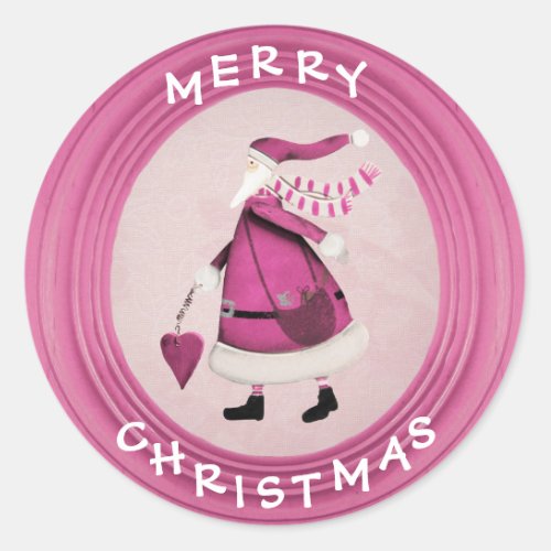 Whimsical Pink Retro Santa Stickers