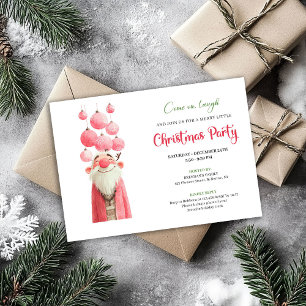 Whimsical pink santa Christmas party invitation