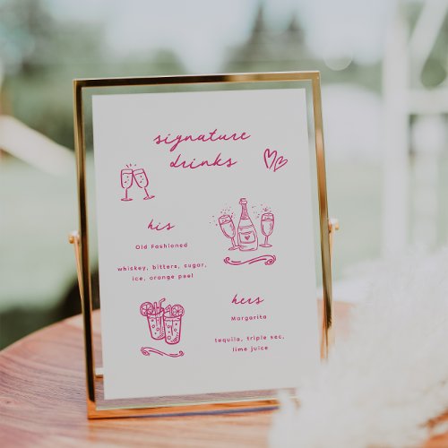 Whimsical Pink Signature Drinks Wedding Poster