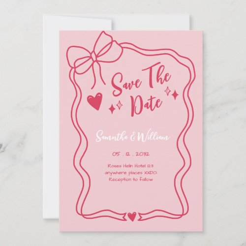 Whimsical Pink Sketch Save the Date Invitation