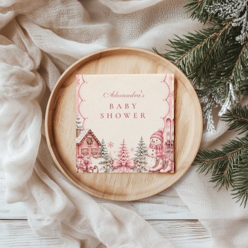 Whimsical Pink Snowflake Baby Shower Napkins