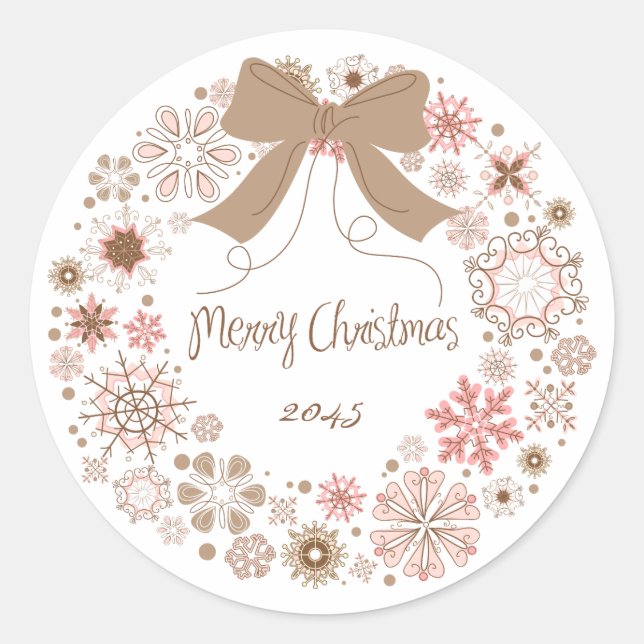 WHIMSICAL PINK SNOWFLAKES WREATH CHRISTMAS STICKER (Front)