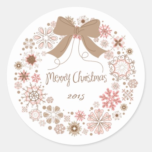 WHIMSICAL PINK SNOWFLAKES WREATH CHRISTMAS STICKER
