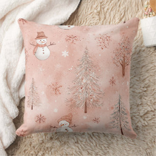 Whimsical Pink Snowman Christmas - Winter (1) Throw Pillow