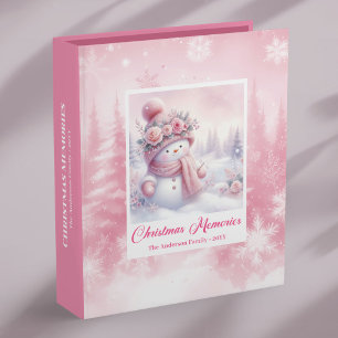 Whimsical Pink Snowman Cozy Forest Christmas Album 3 Ring Binder