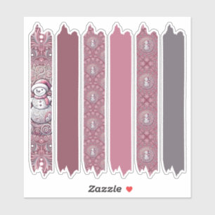 Whimsical Pink Snowman Mandala Patterns Washi Tape Sticker