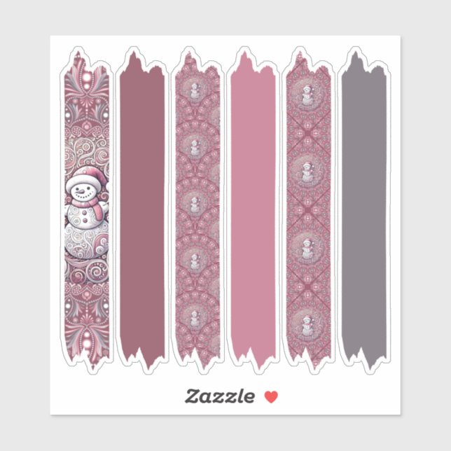 Whimsical Pink Snowman Mandala Patterns Washi Tape Sticker (Sheet)