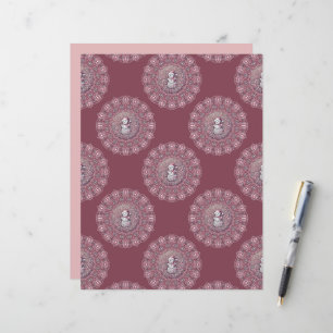 Whimsical Pink Snowman Polka Dot Mandala Scrapbook