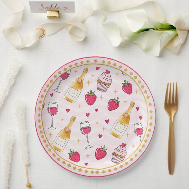 Whimsical Pink Strawberry Paper Plates (Wedding)