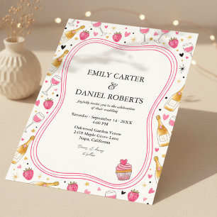 Whimsical Pink Strawberry Wedding Invitation