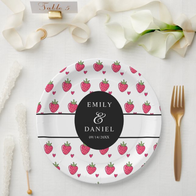 Whimsical Pink Strawberry Wedding Paper Plates (Wedding)