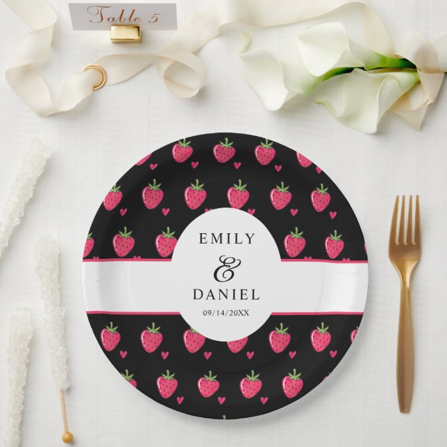 Whimsical Pink Strawberry Wedding Paper Plates (Wedding)