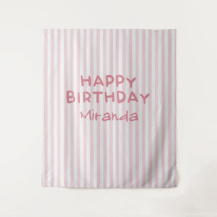 Whimsical Pink Striped Happy Birthday Backdrop
