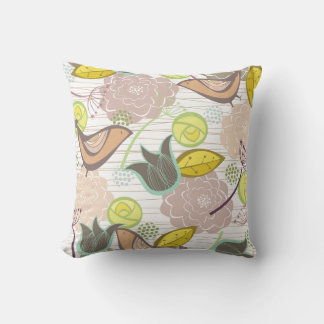 Whimsical Pink Sweet Birds Floral Garden Cushion P