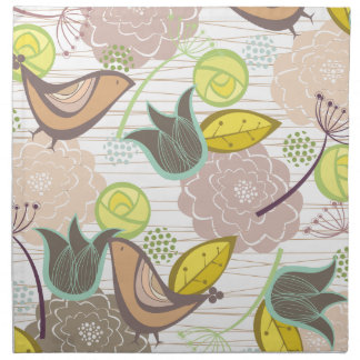 Whimsical Pink Sweet Birds Floral Garden Napkin