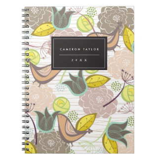 Whimsical Pink Sweet Birds Floral Garden Potpourri Notebook