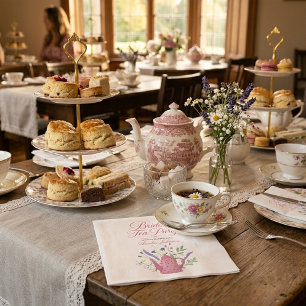 Whimsical Pink Teapot Wildflower Bridal Tea Party Napkins