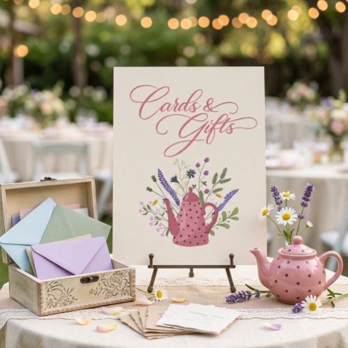 Whimsical Pink Teapot Wildflower Cards and Gifts  Poster