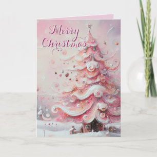Whimsical Pink Tree Festive Holiday Glow in Pastel Card