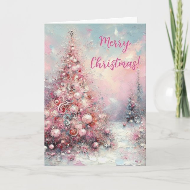 Whimsical Pink Tree – Impressionist Holiday Glow (Front)