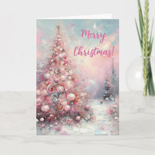 Whimsical Pink Tree – Impressionist Holiday Glow Card