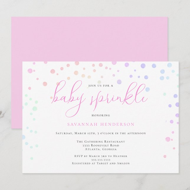 Whimsical Pink Watercolor Confetti Baby Sprinkle Invitation (Front/Back)