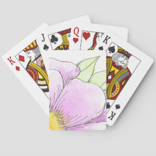 Whimsical Pink Watercolor Flower Poker Cards