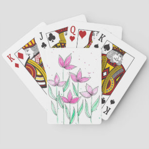 Whimsical Pink Watercolor Flowers Poker Cards