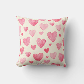 Whimsical Pink Watercolor Hearts Pattern Baby Girl Throw Pillow