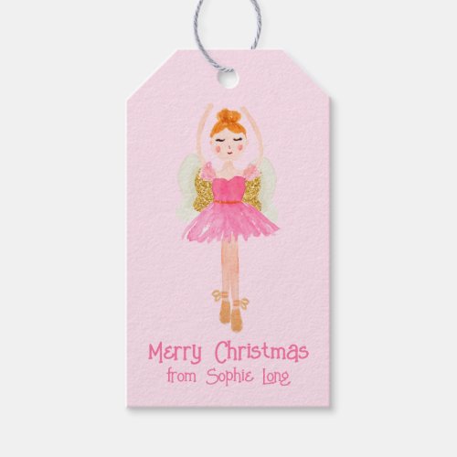 Whimsical Pink Watercolor Nutcracker Ballerina Gift Tags