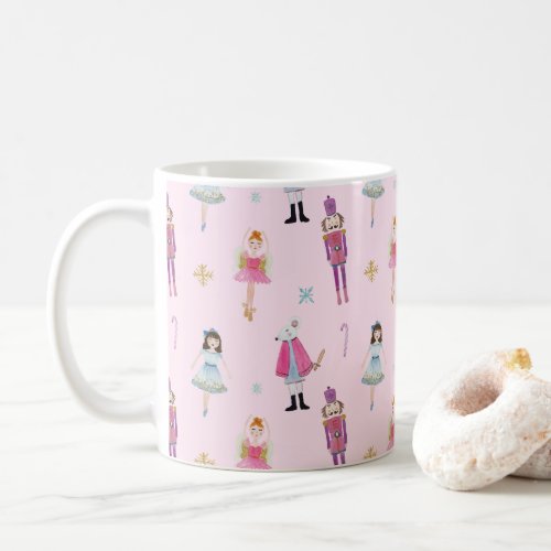 Whimsical Pink Watercolor Nutcracker Ballet Coffee Mug