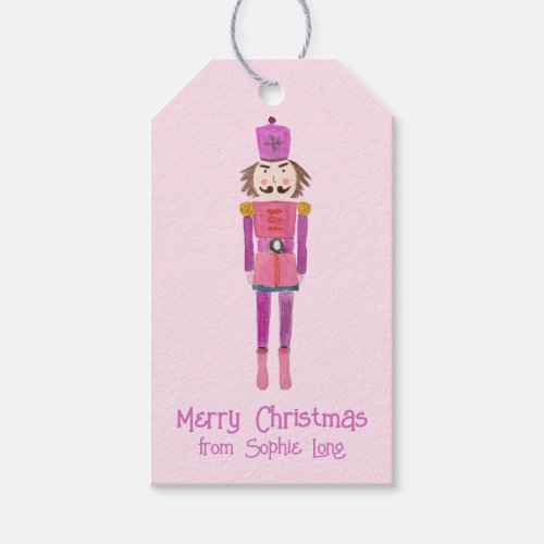 Whimsical Pink Watercolor Nutcracker Clara Gift Tags