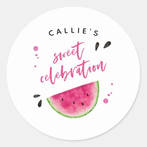 Whimsical Pink Watermelon Birthday Party Classic Round Sticker