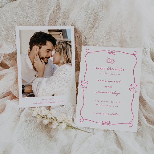 Whimsical Pink Wedding Photo Save The Date Invitation