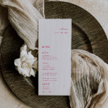 Whimsical Pink Wedding Place Card Menu<br><div class="desc">Whimsical Pink minimalist,  wedding guest place card and menu. Features,  bright pink typography and light pink stripe pattern backgrounds. Fonts and background color can be customized. Please note: guest names must be entered and added to your cart individually.</div>