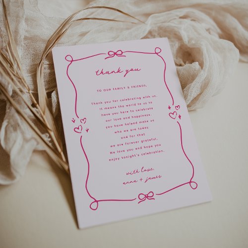 Whimsical Pink Wedding Reception Table Thank You