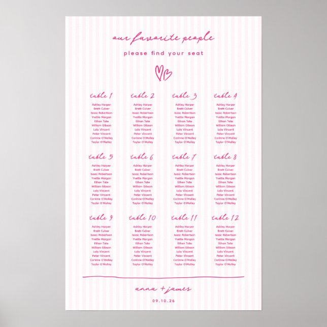 Whimsical Pink Wedding Seating Plan Poster (Front)
