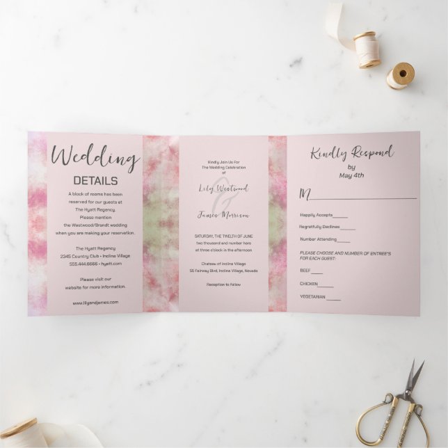 Whimsical Pink Wedding Tri-Fold Invitation (Inside)