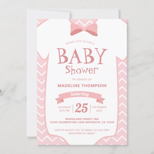 Whimsical Pink White Bow Tie Baby Girl Baby Shower Invitation