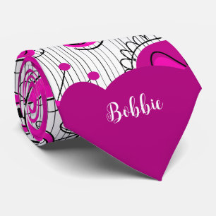 Whimsical pink white hearts flowers floral name neck tie