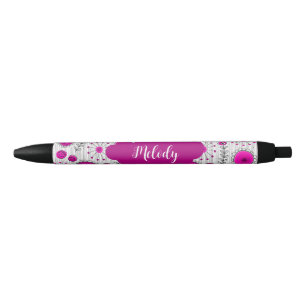 Whimsical pink white hearts flowers floral name pen
