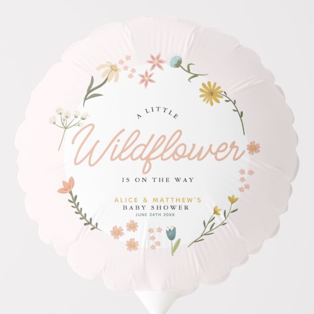 Whimsical Pink Wildflower Baby Shower Balloon (Front)